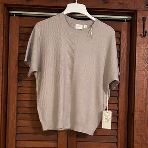 Cyrus Ribbed Knit Short Sleeve Top in Light Taupe